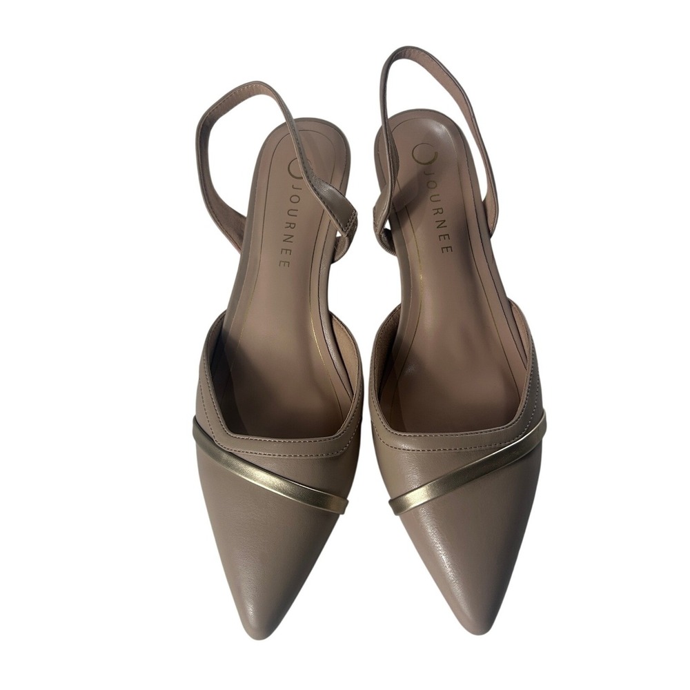 Journee Collection Nellia Taupe Slingback Kitten Heels Pointed Toe Womens 9M NEW